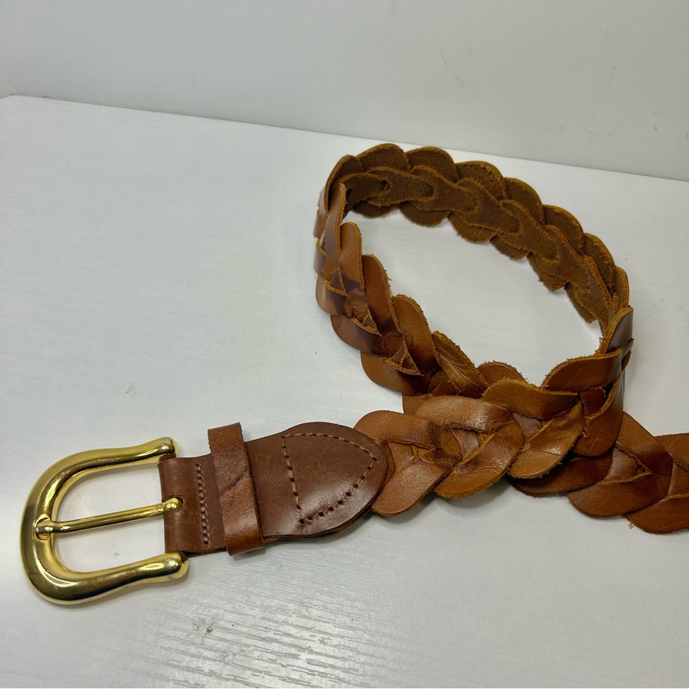 Capezio Vintage Brown Leather Braided Belt w/ Gold Buckle Size M/L - Picture 3 of 9